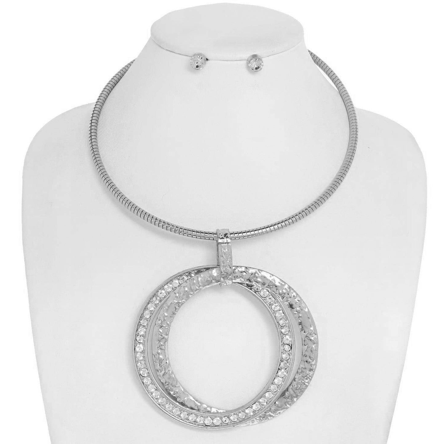 Large Open Circle Collar Necklace Earring Set