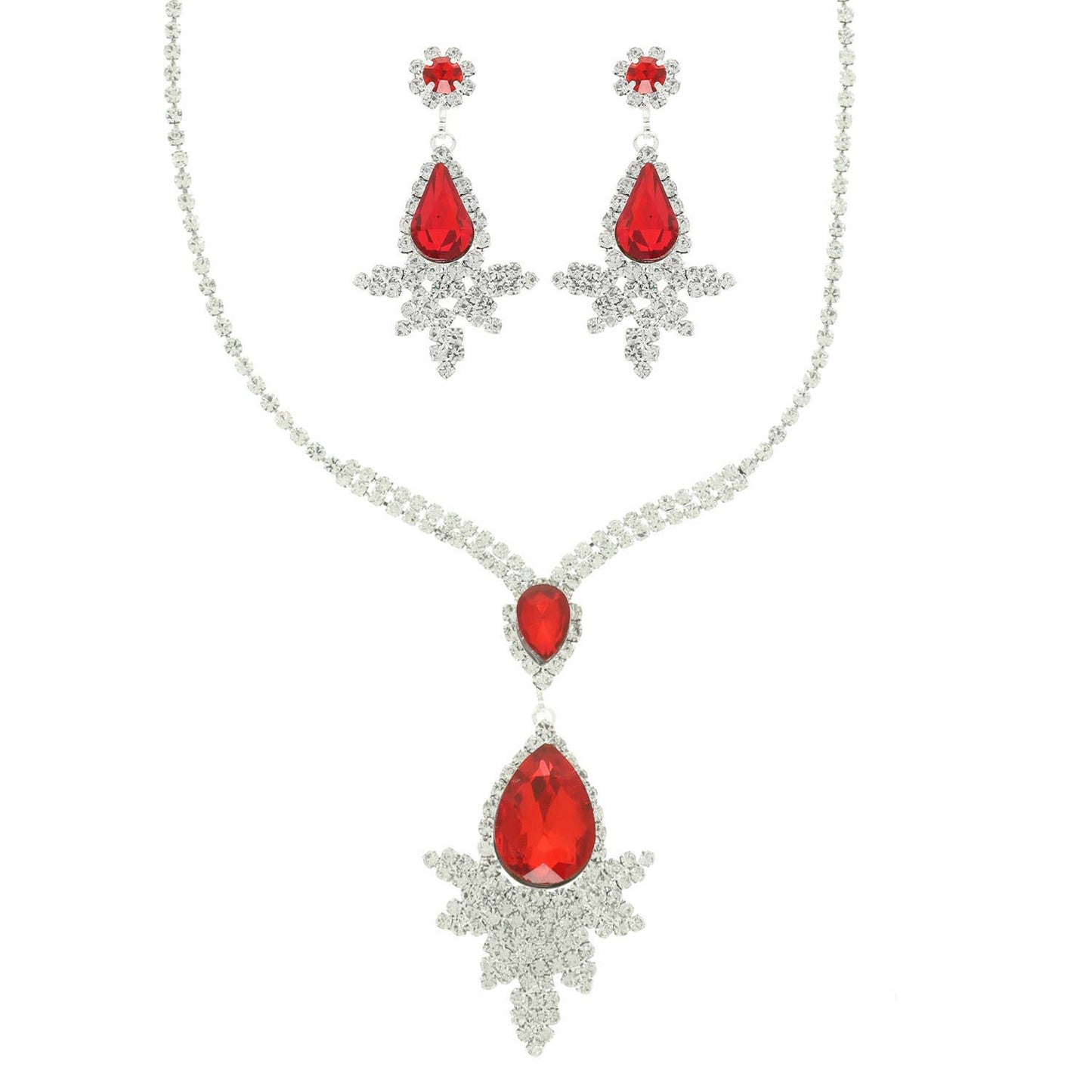 Rhinestone Crystal Teardrop Necklace and Earring Set
