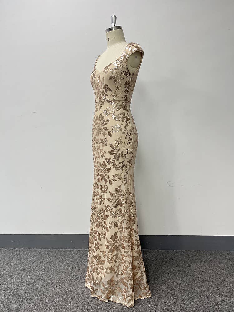 Rose Gold Sequin Mermaid Elegance - Evening Gown