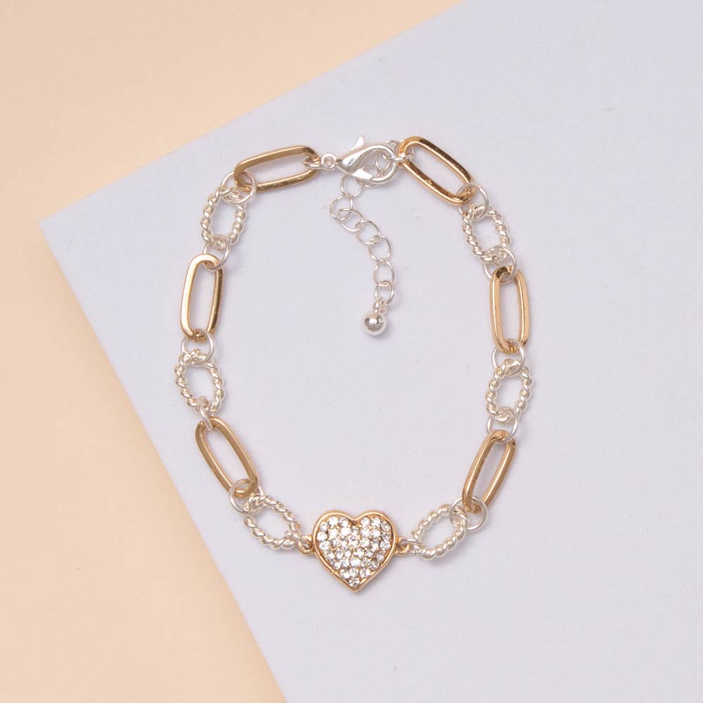 Tailored Pave Chain Heart Bracelet