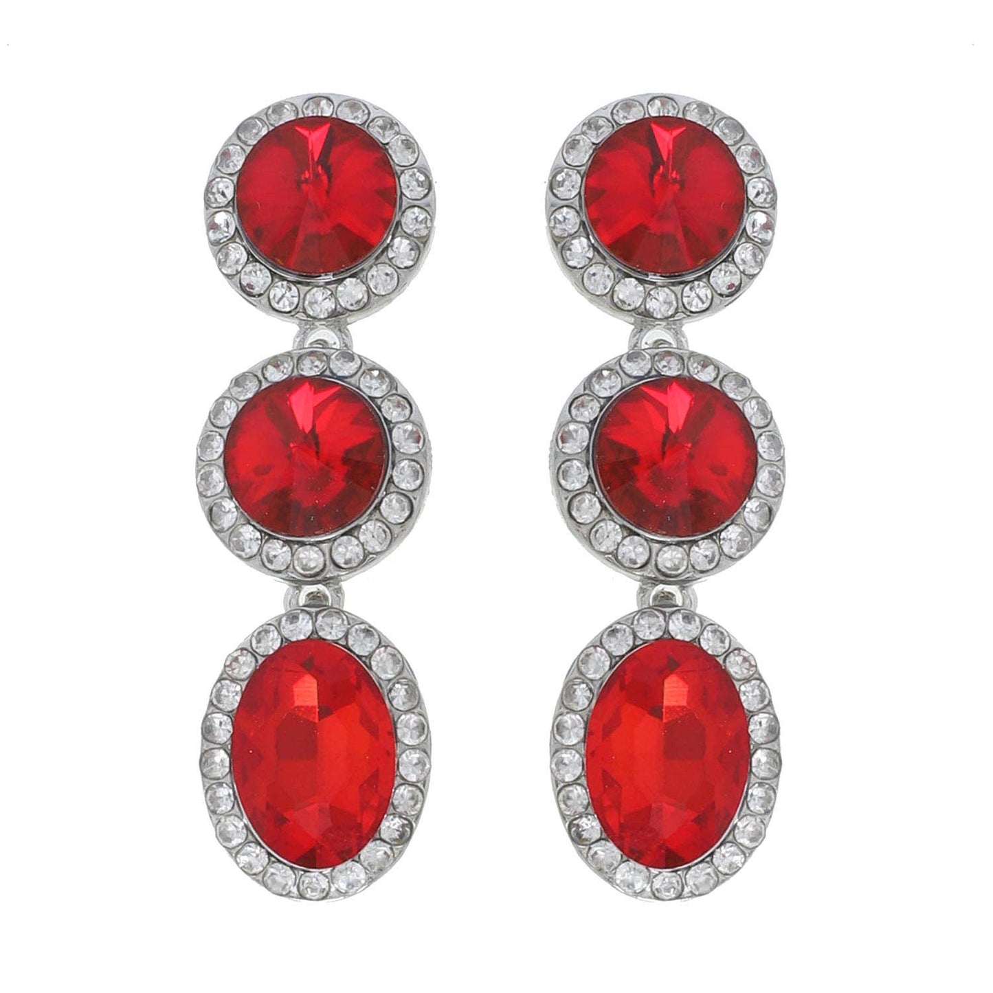 Triple Tier Circle & Oval Rhinestone w/ Halo Dangle Earrings