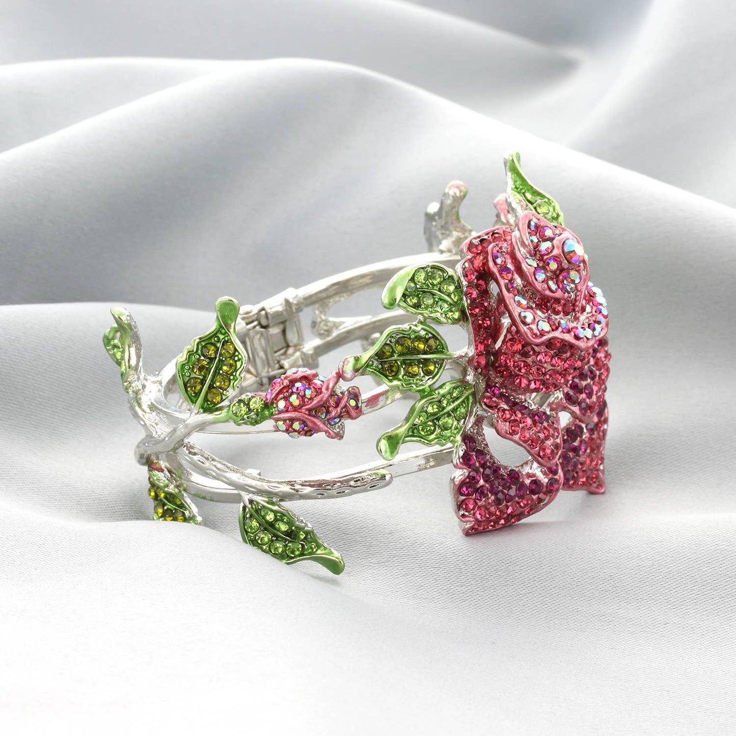 Oversized Rhinestone Pavé Rose Hinge Bracelet