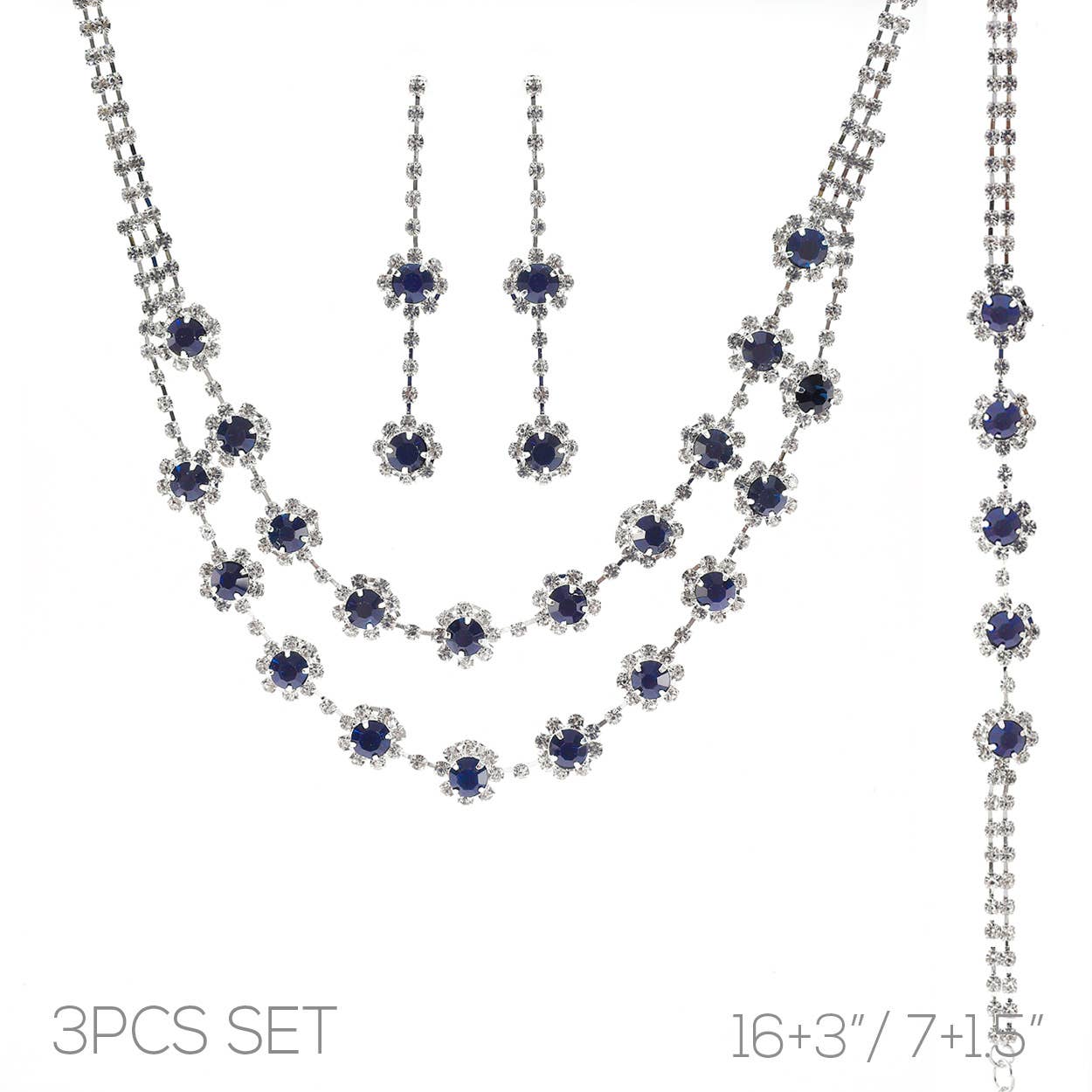 3pc Floral Multi-Strand Necklace Jewelry Set