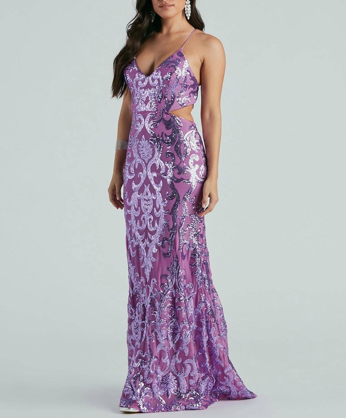 Backless party maxi slip sequin dress