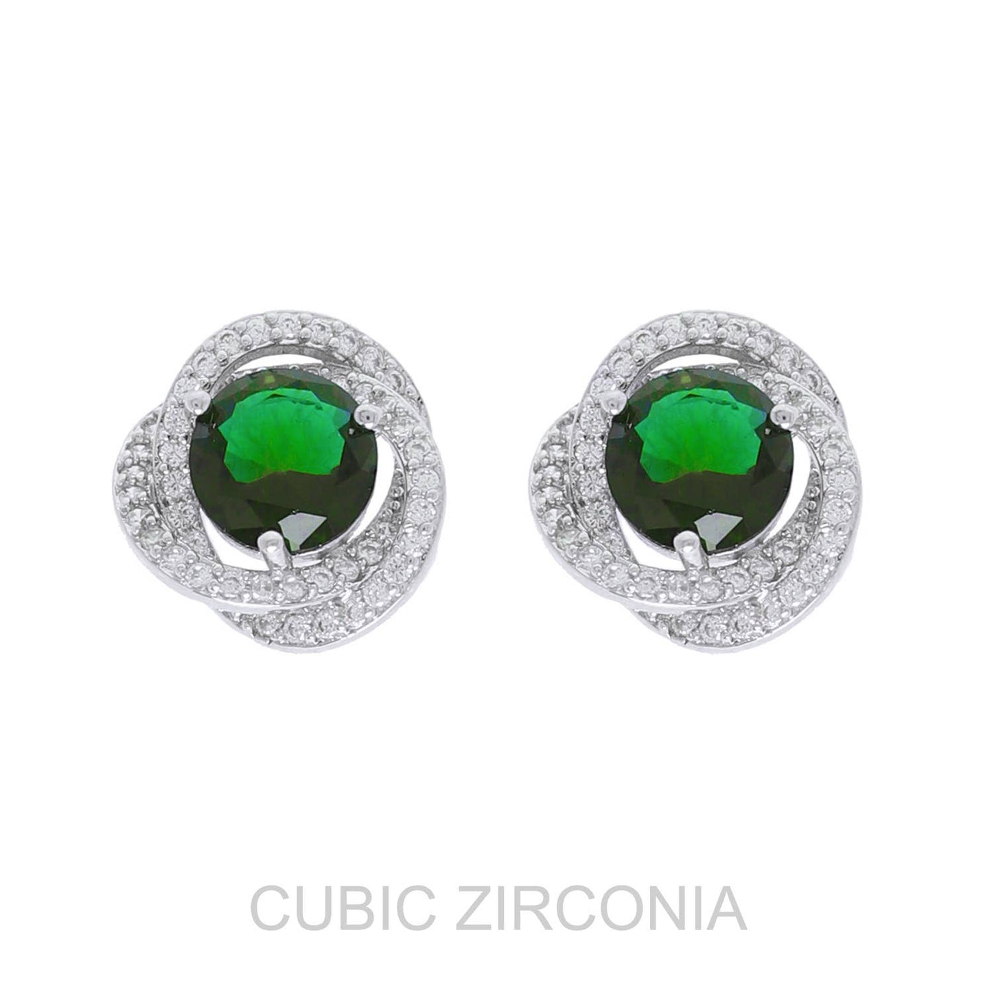 Cubic Zirconia Gemstone Spiral Halo Stud Earrings