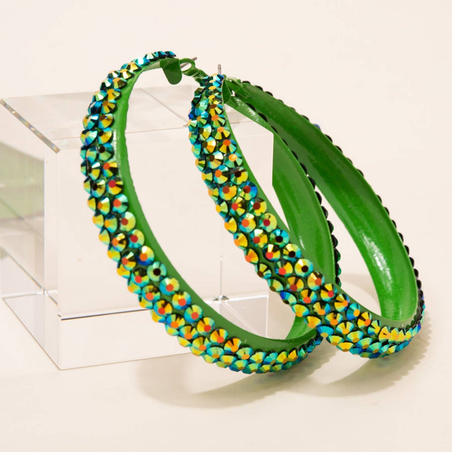 Colorful Rhinestone Embellished Hoop Earrings
