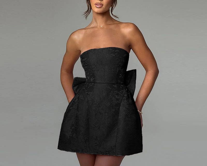 Sexy Jacquard Strapless Bow Mini Dress