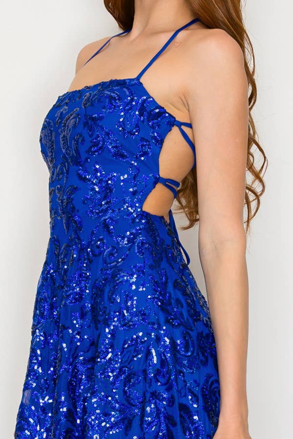 SEQUIN FIT AND FLARE MINI DRESS