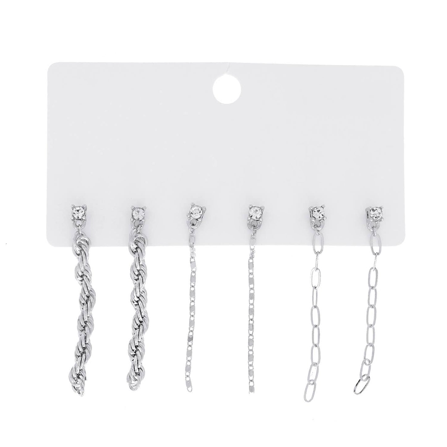 Assorted 3 Pair Chain Link Dangle Drop Earring Set