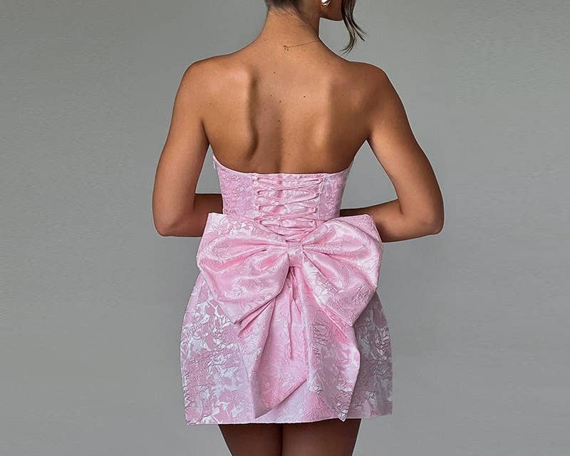 Sexy Jacquard Strapless Bow Mini Dress