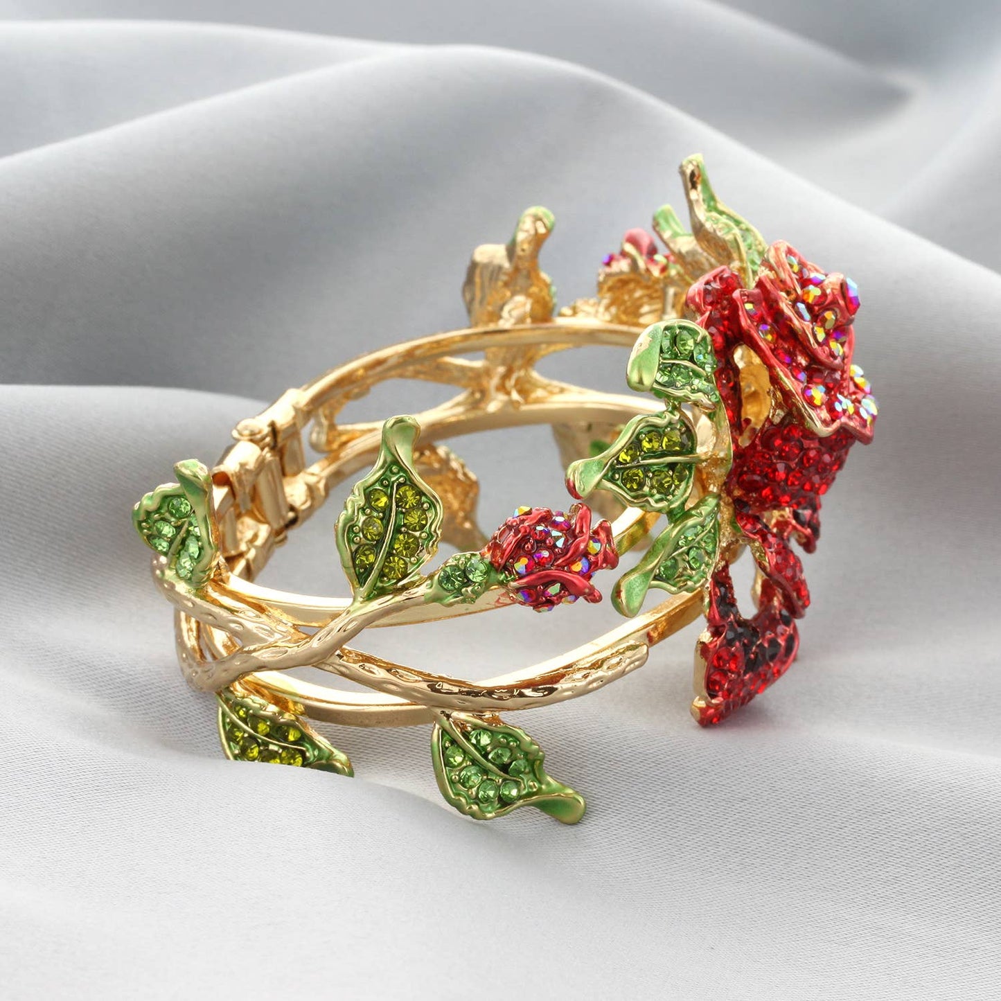 Oversized Rhinestone Pavé Rose Hinge Bracelet