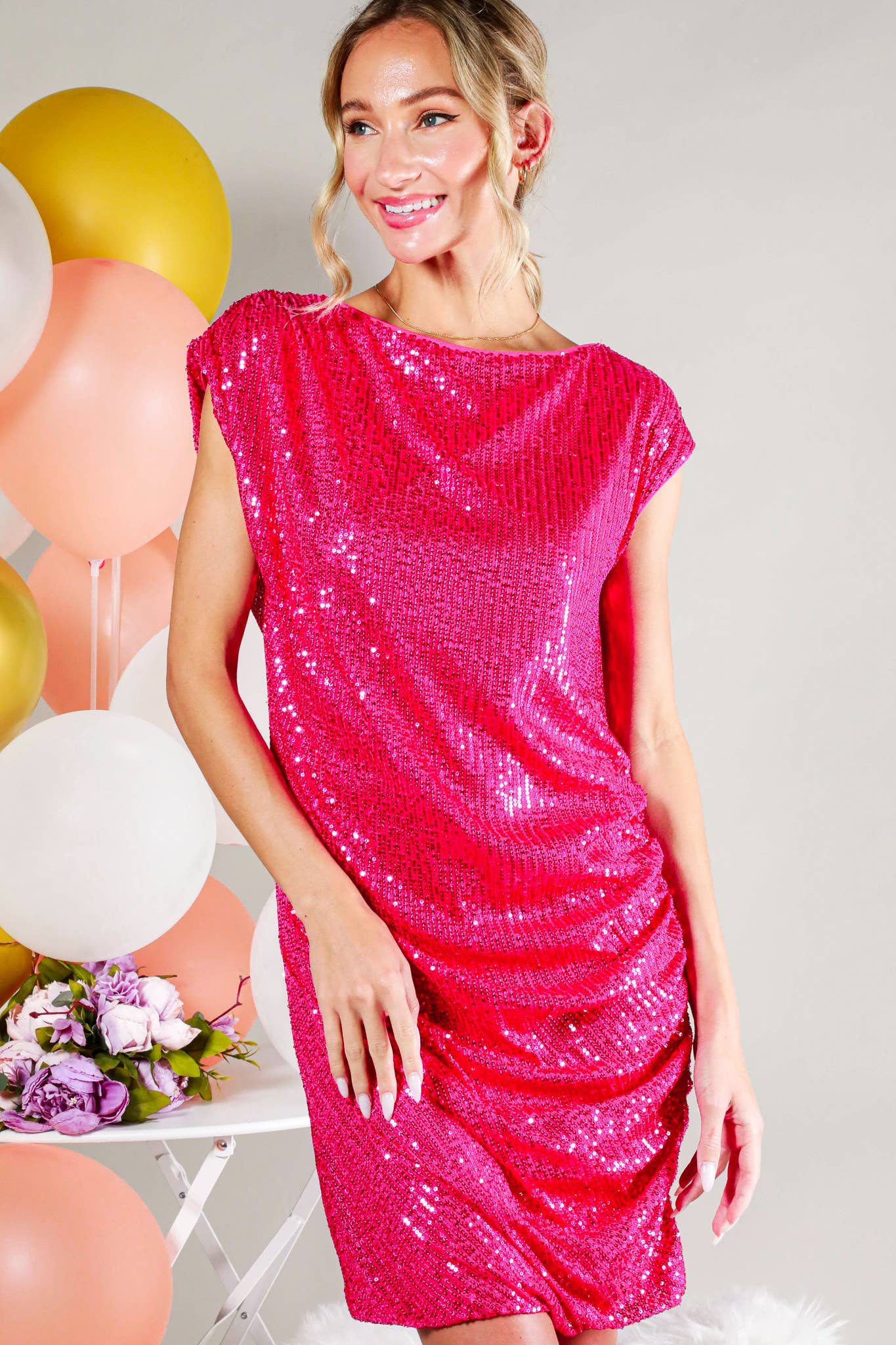 Boat Neck Sequin Knee Length Dress