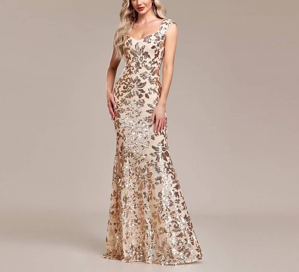 Rose Gold Sequin Mermaid Elegance - Evening Gown