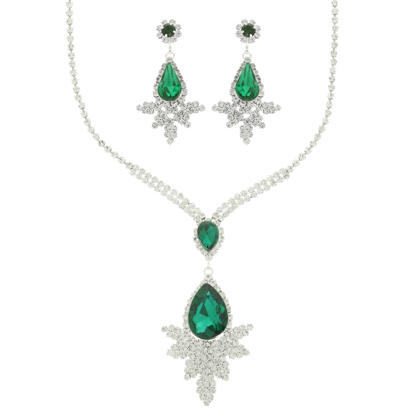Rhinestone Crystal Teardrop Necklace and Earring Set
