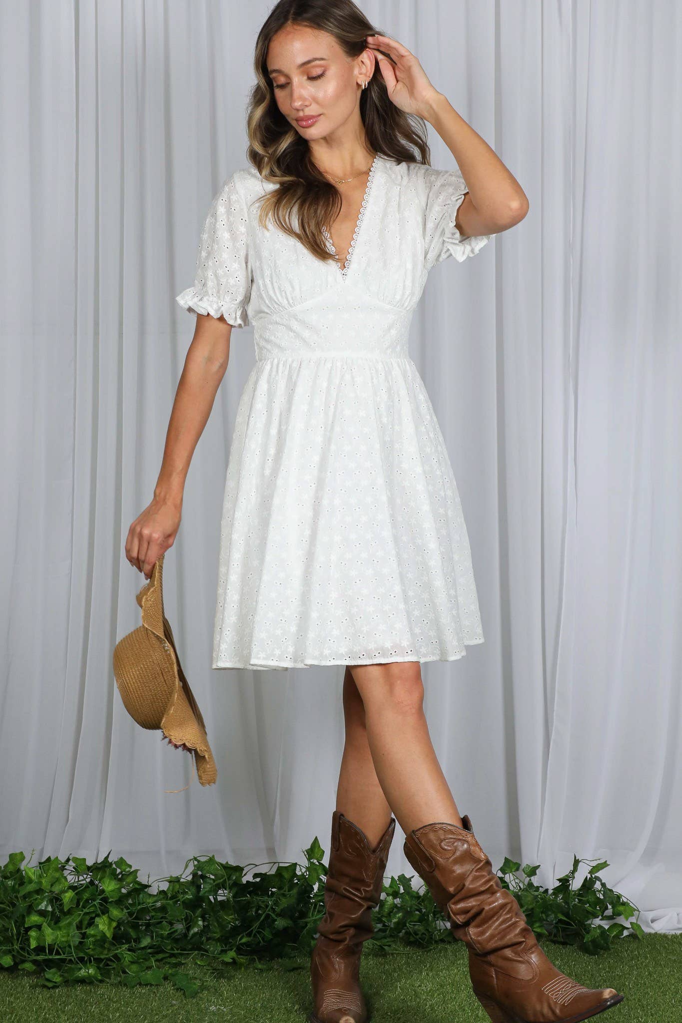 Eyelet Lace Mini Dress
