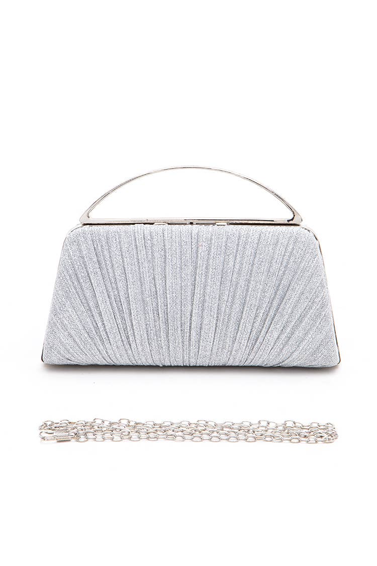 Z Clutch-Lurex Pleated Top Handle Box Clutch