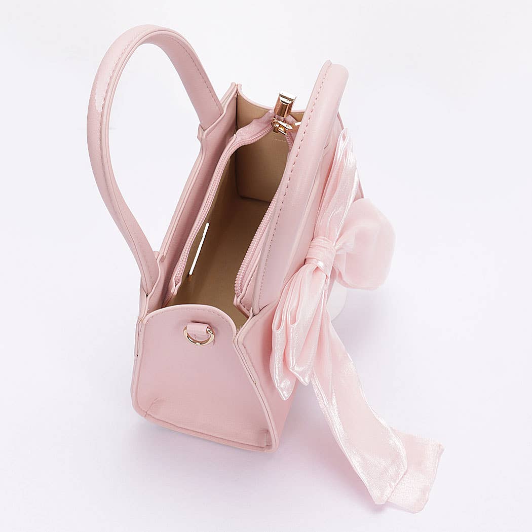 Z Clutch- Faux Leather Ribbon Handle Clutch