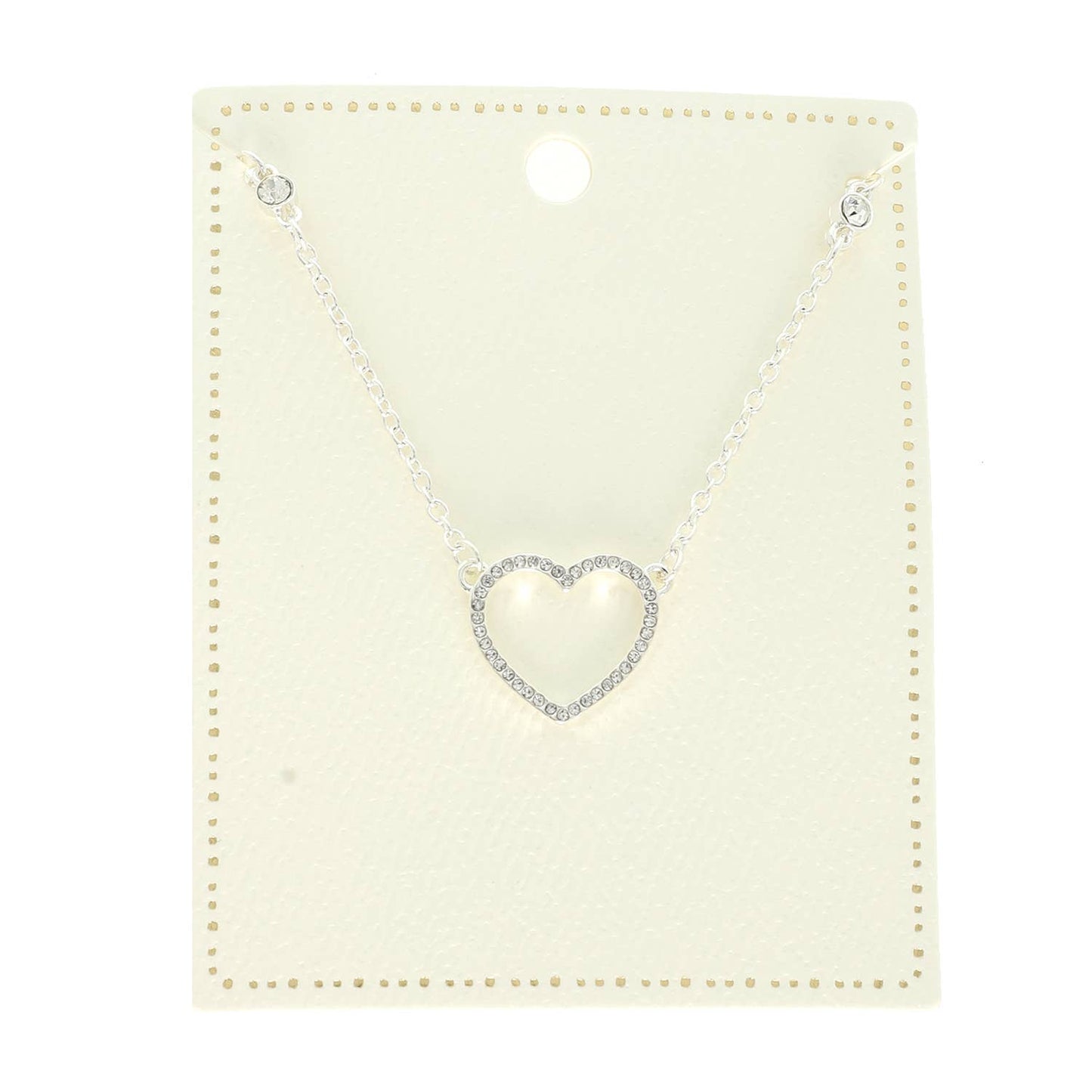 Metallic Rhinestone Pave Heart Cut Out Necklace
