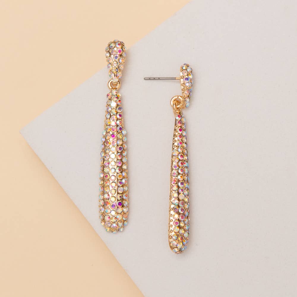 Rhinestone Pave Tapered Teardrop Post Dangle Earrings