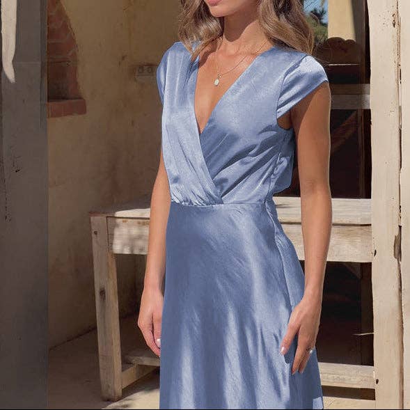 Satin V Neck Mermaid Maxi Party Dress