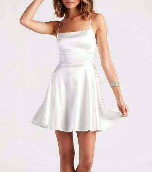 Backless babydoll dress satin mini dress