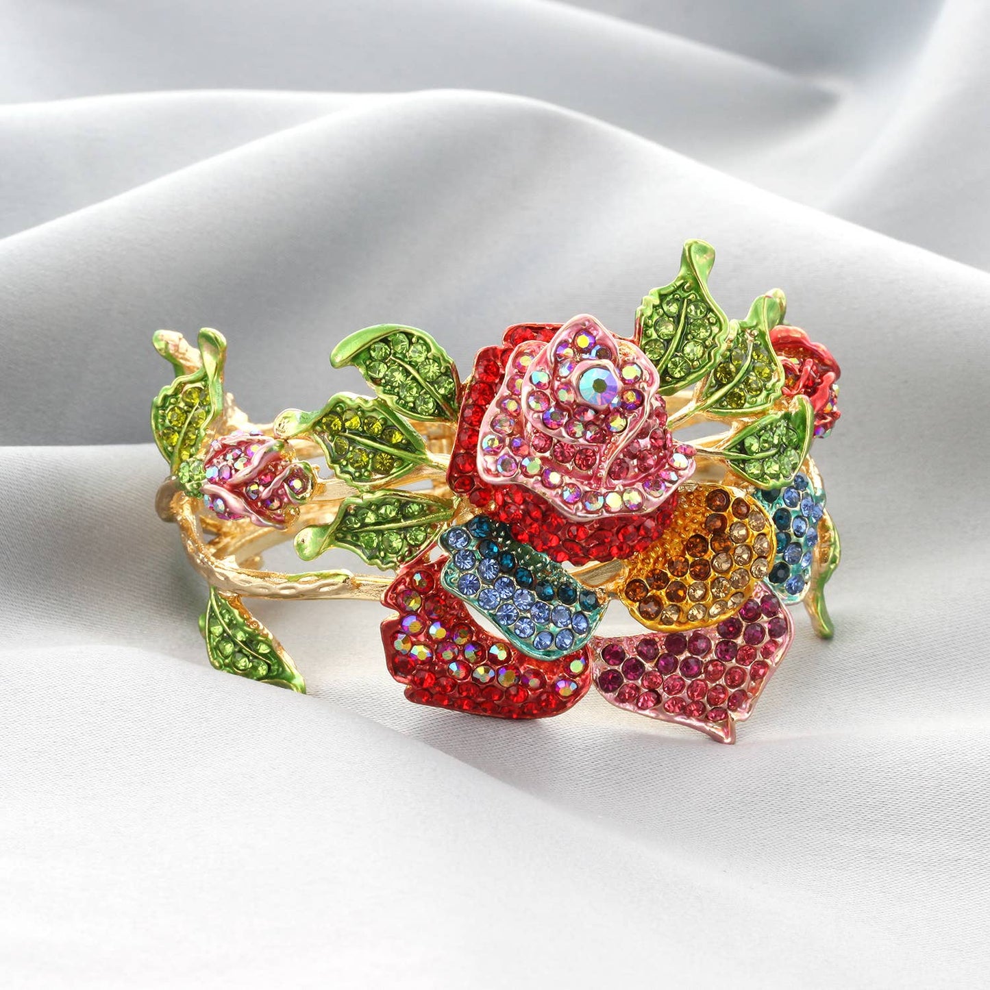 Oversized Rhinestone Pavé Rose Hinge Bracelet