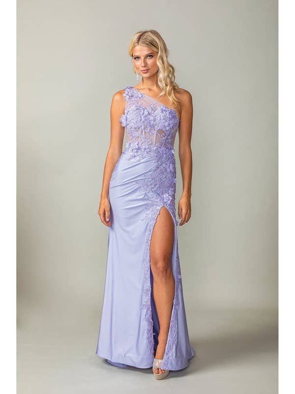 OneShoulder Gown w/ Side Ruching