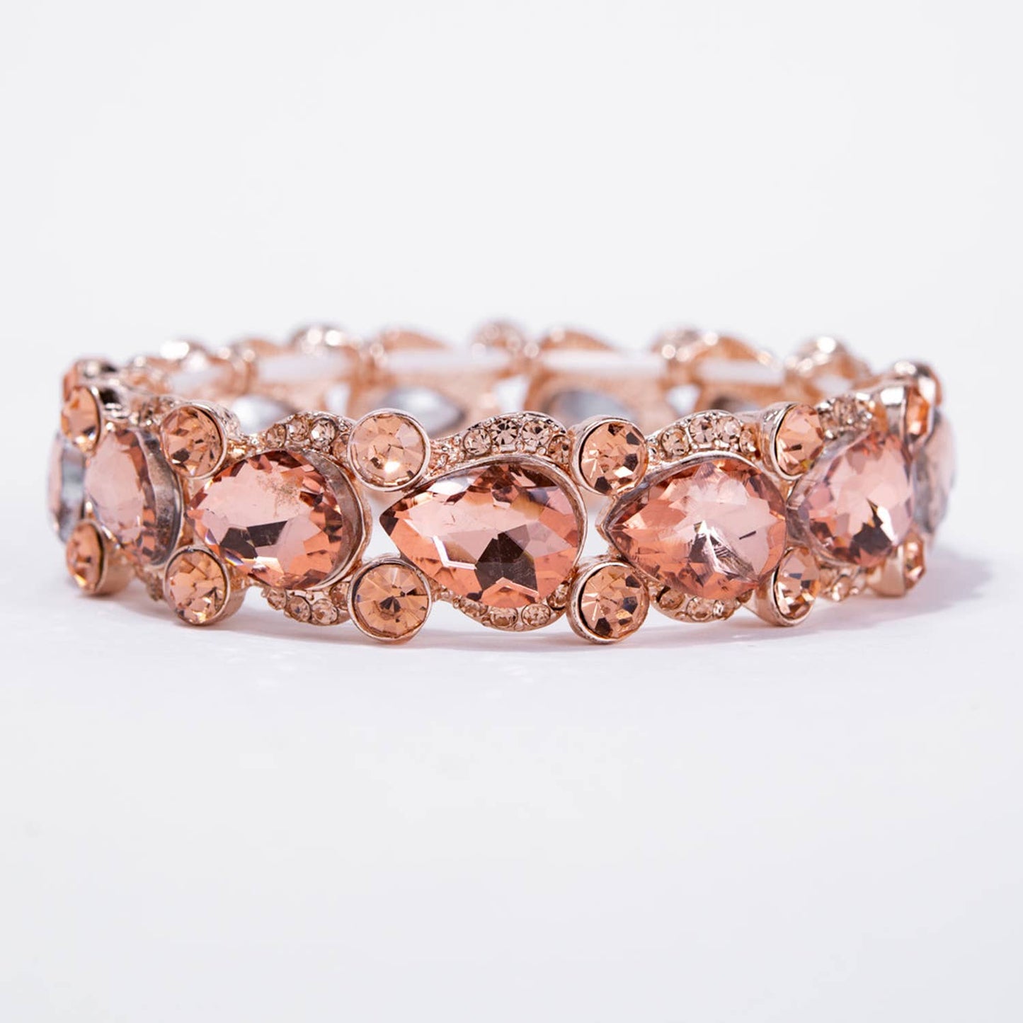 Round and Oval Cut Crystal Embellished Stretch Bracelet