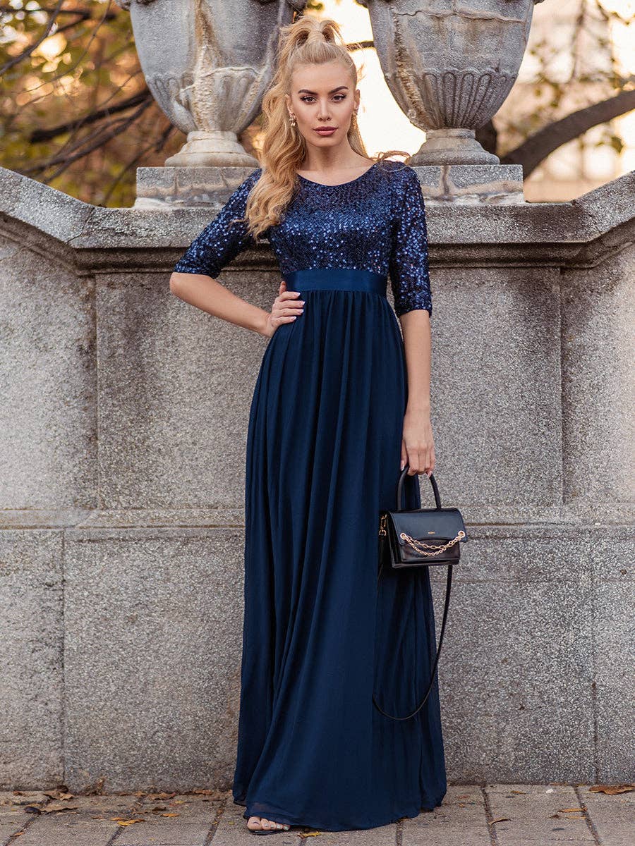 Elegant Round Neckline Sequins Patchwork Dress