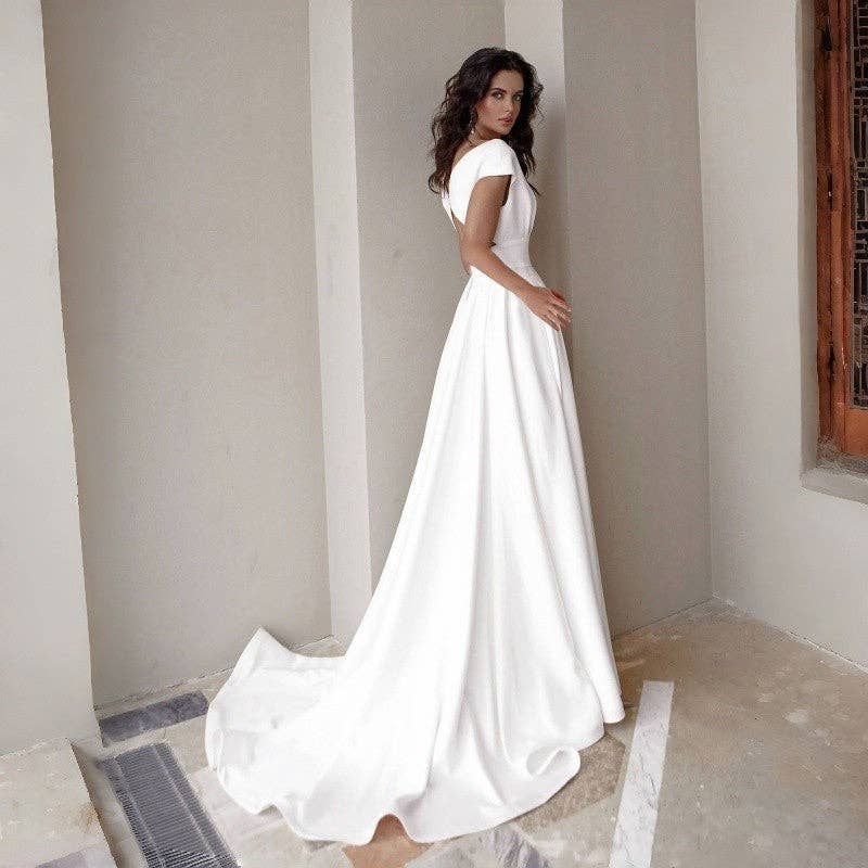SALE- Pleated Waist Solid Evening Gown