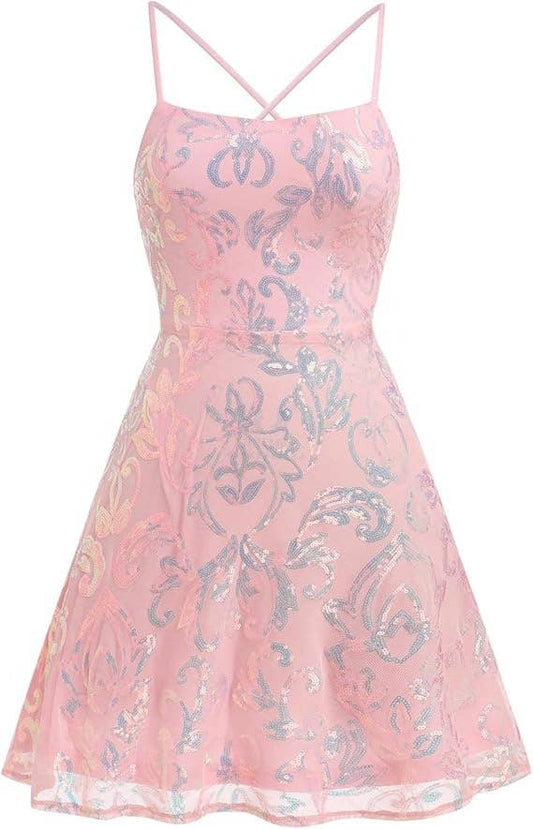 Sequin cocktail A-line party mini dress