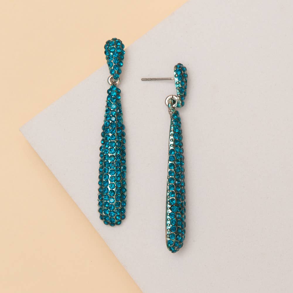 Rhinestone Pave Tapered Teardrop Post Dangle Earrings