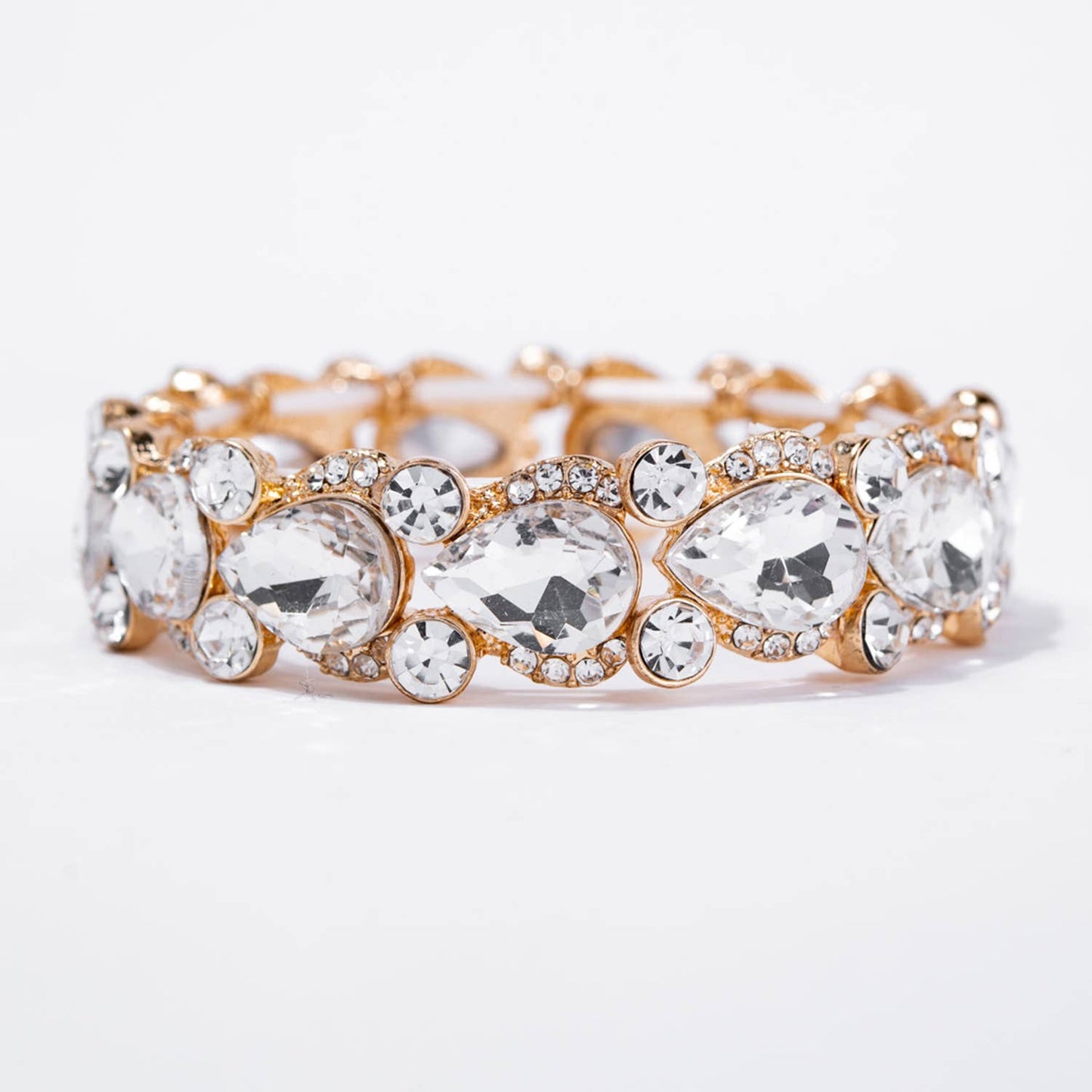 Round and Oval Cut Crystal Embellished Stretch Bracelet