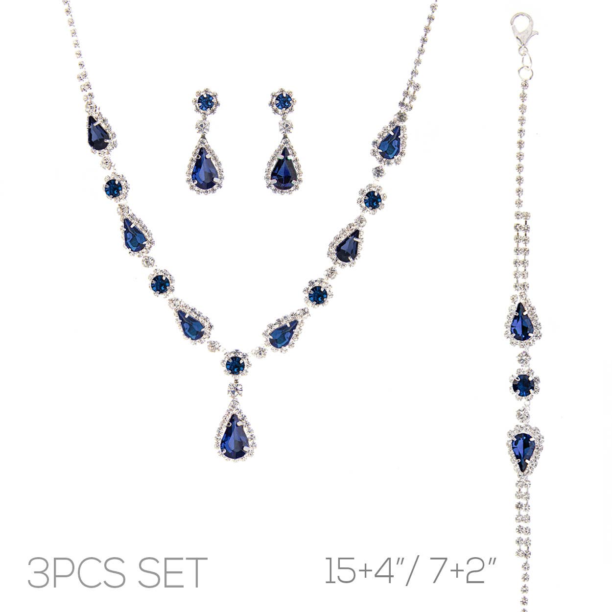 3pc Rhinestone Crystal Teardrop Jewelry Set