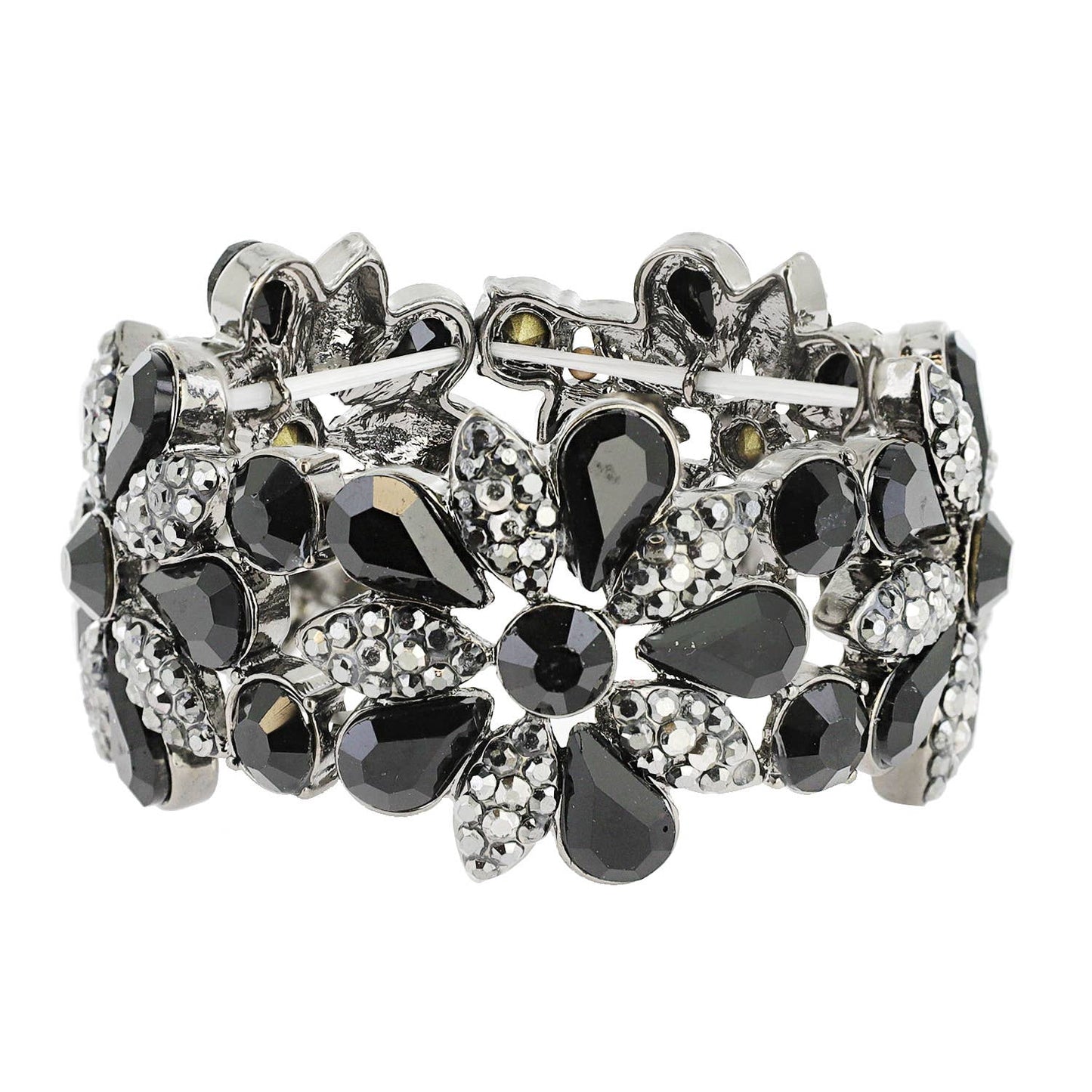 Floral Rhinestone Gem & Cluster Evening Stretch Bracelet