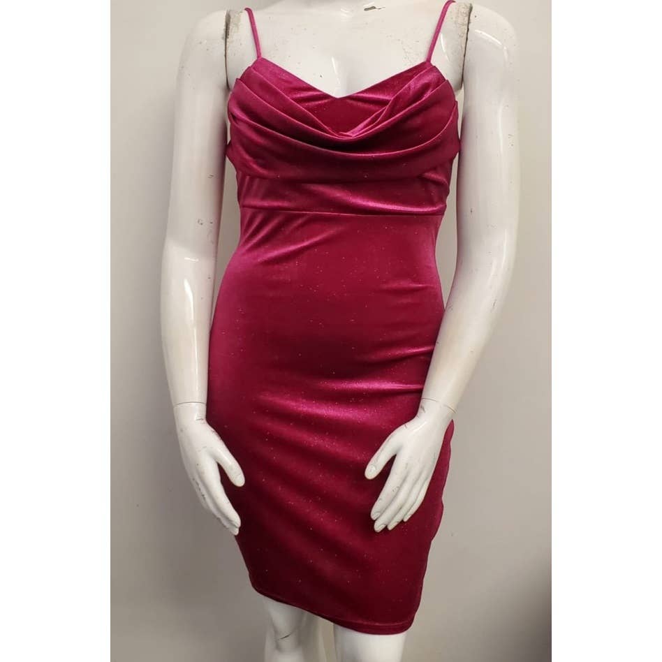 PLUS SIZE GLITTER VELVET COWL NECK BODYCON MINI DRESS
