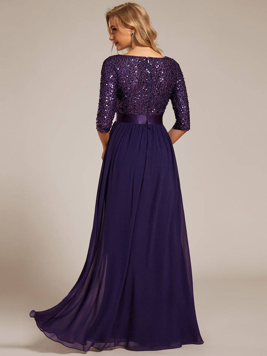 Elegant Round Neckline Sequins Patchwork Dress