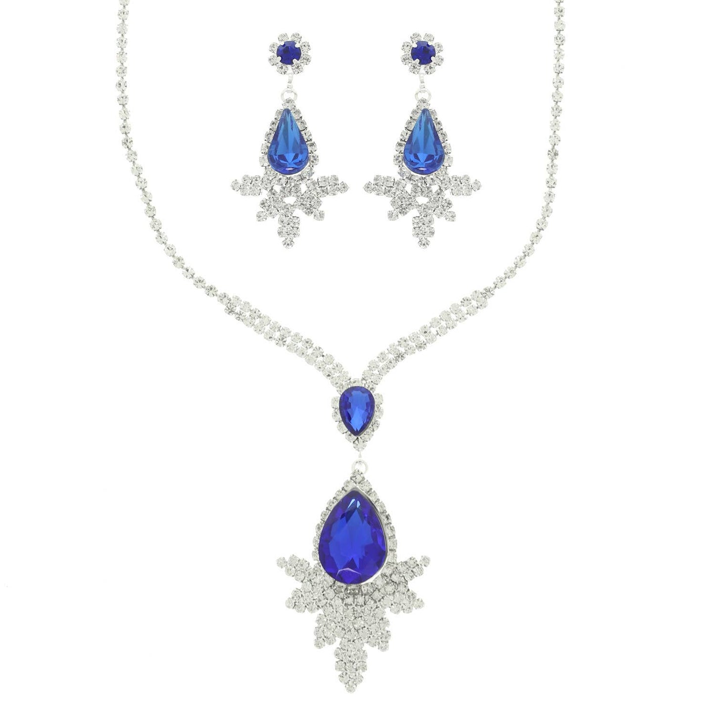 Rhinestone Crystal Teardrop Necklace and Earring Set