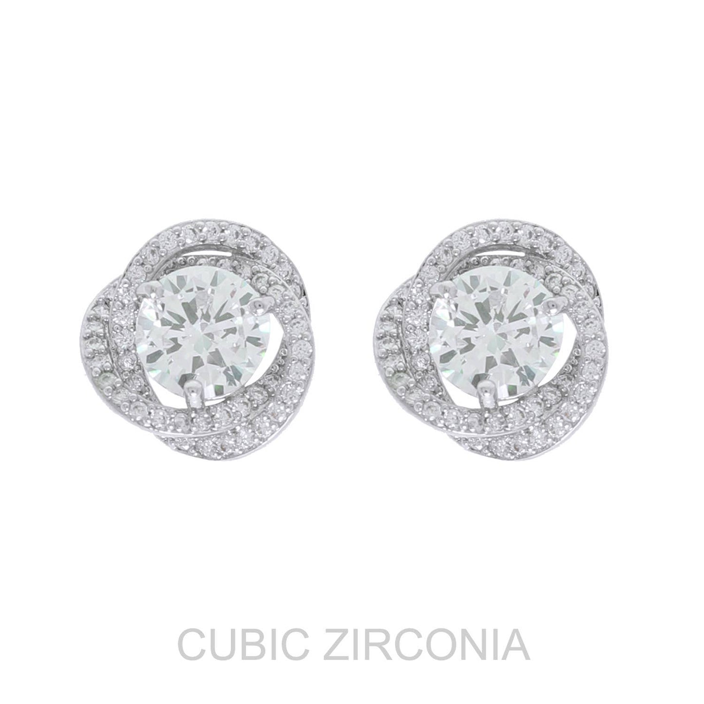 Cubic Zirconia Gemstone Spiral Halo Stud Earrings