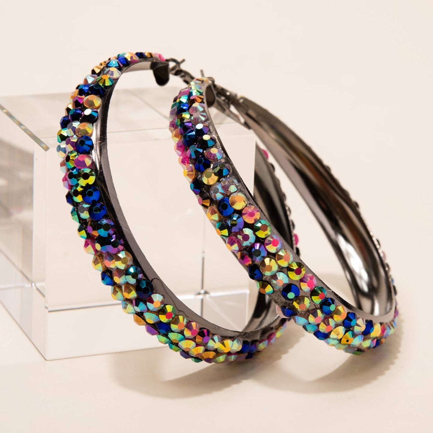 Colorful Rhinestone Embellished Hoop Earrings