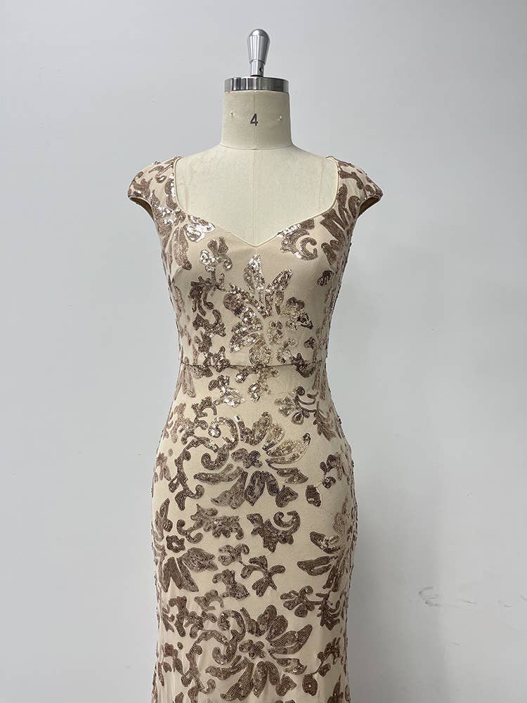 Rose Gold Sequin Mermaid Elegance - Evening Gown