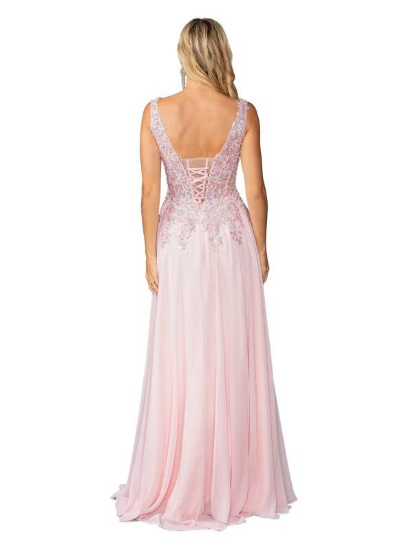 Overlay and Sleeveless Design Prom Dress