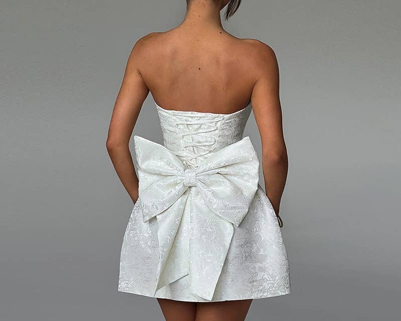 Sexy Jacquard Strapless Bow Mini Dress