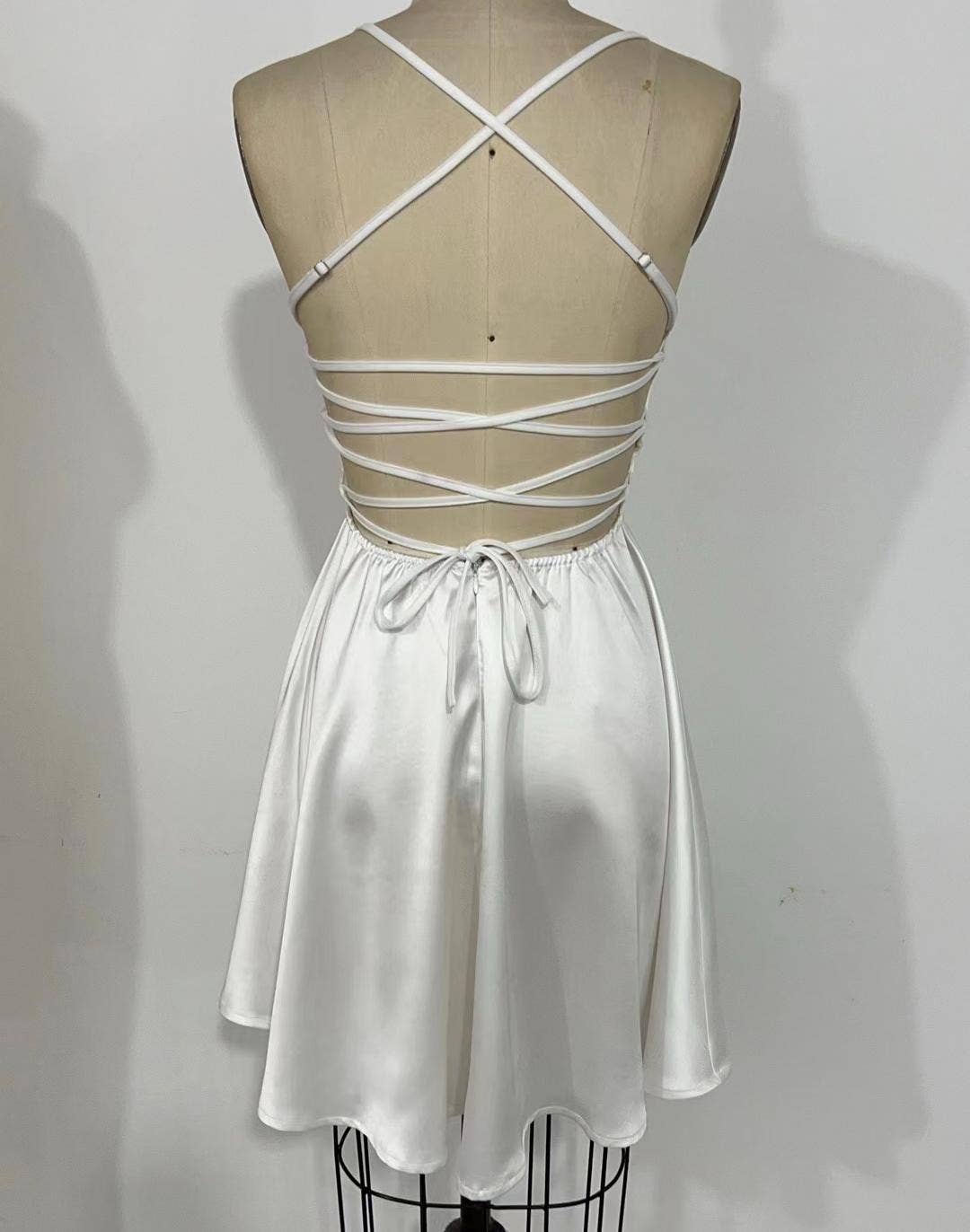 Backless babydoll dress satin mini dress