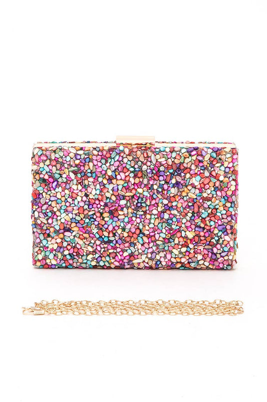 Z Clutch- Mix Gem Stone Druzy Box Clutch