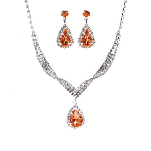 Crystal Teardrop Statement Necklace Set