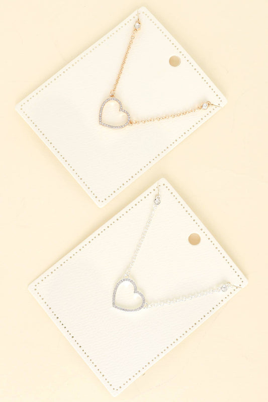 Metallic Rhinestone Pave Heart Cut Out Necklace