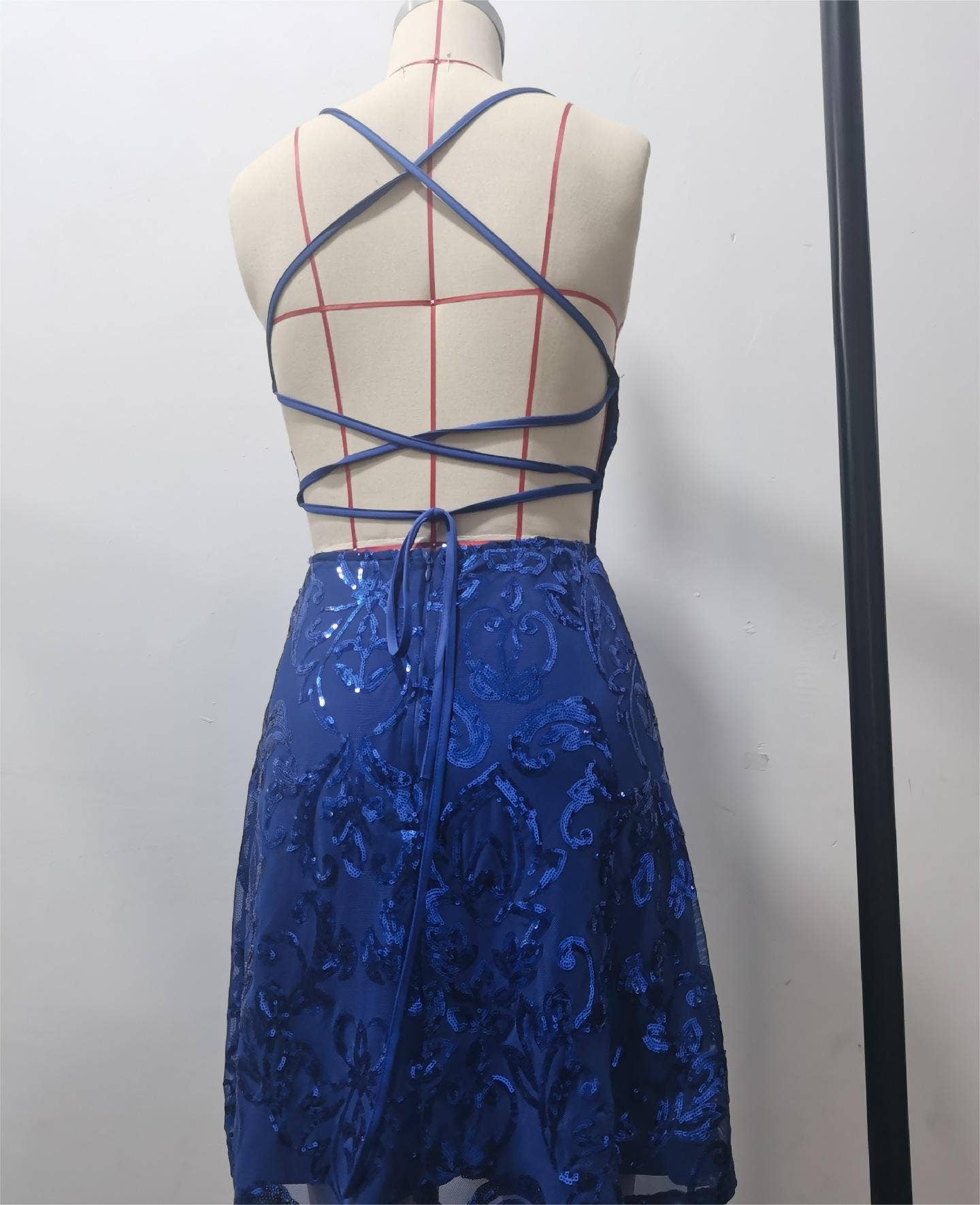 Backless embroidery sequin strap dress