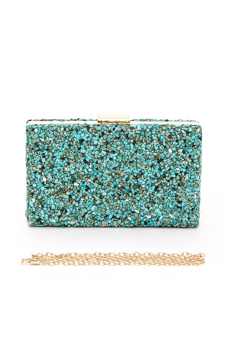 Z Clutch- Mix Gem Stone Druzy Box Clutch
