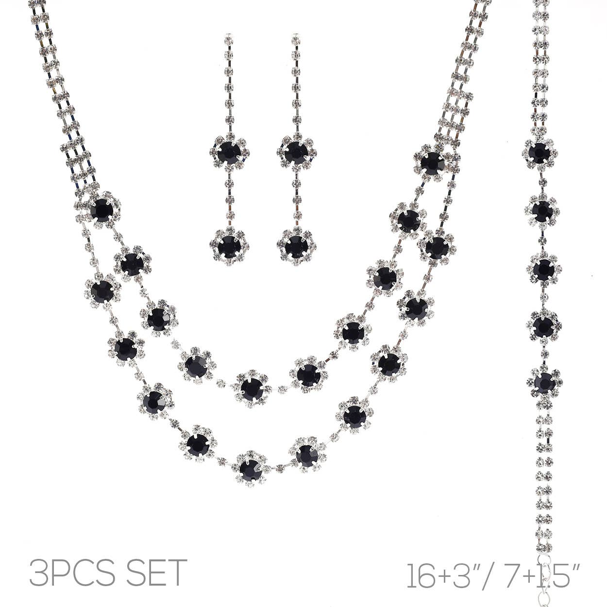 3pc Floral Multi-Strand Necklace Jewelry Set